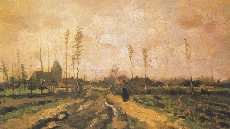 Paisagem com igreja e casas