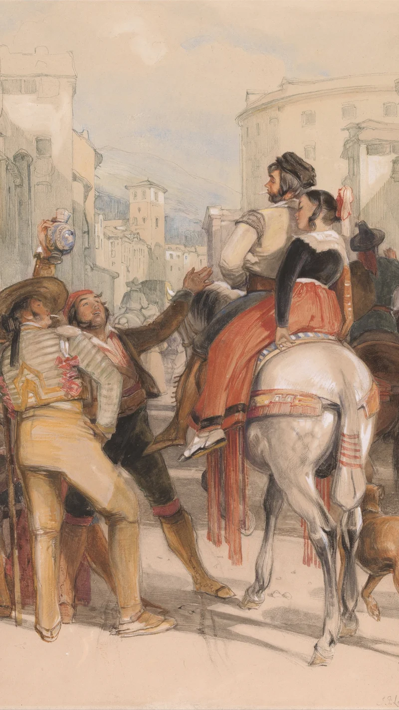 John Frederick Lewis — A Street Scene in Granada on the Day of the Bullfight
