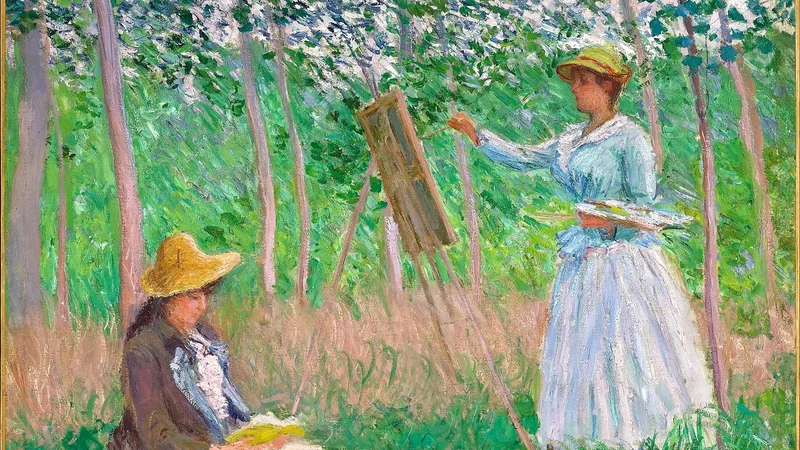 In the Woods at Giverny: Blanche Hoschedé at Her Easel with Suzanne Hoschedé Reading
