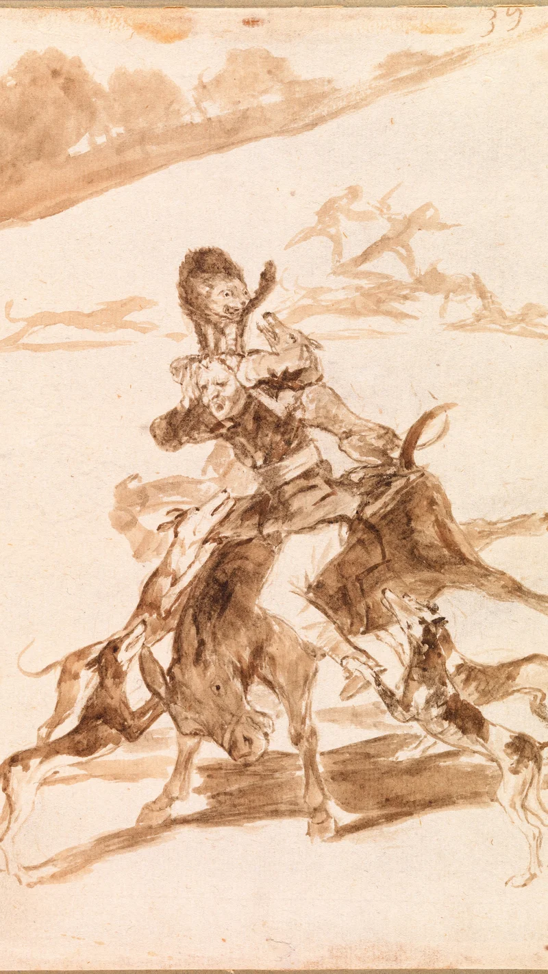 Francisco Goya — Dogs Chasing a Cat on a Man on a Donkey
