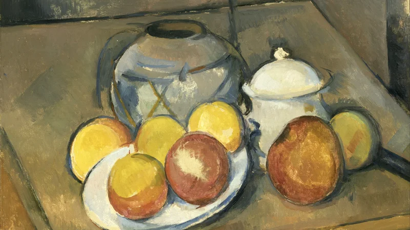 Paul Cezanne — Straw-Trimmed Vase, Sugar Bowl and Apples