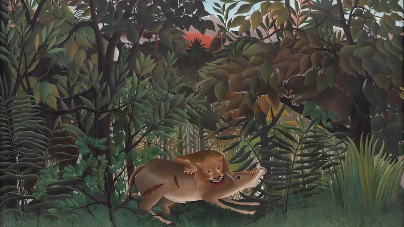 Henri Rousseau — El león hambriento se lanza sobre el antílope