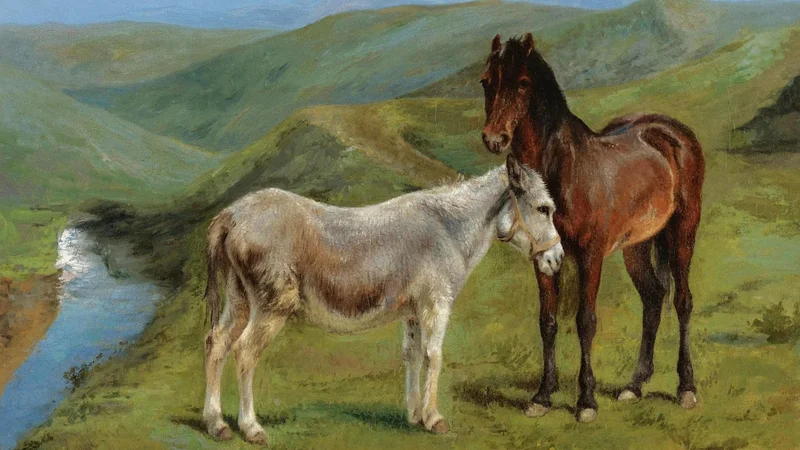 Rosa Bonheur — A Pony and a Donkey in a Mountain Landscape
