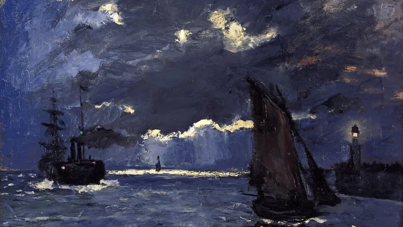 Un paysage marin, navires au clair de lune
