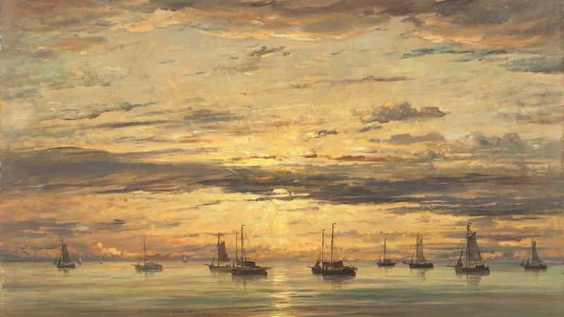 Sunset at Scheveningen: A Fleet of Fishing Vessels at Anchor