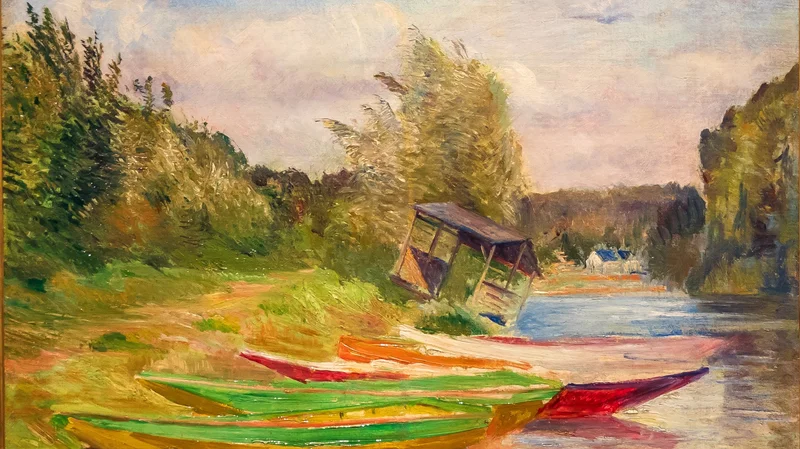 Gustave Caillebotte — Barques et cabane, bord de Seine
