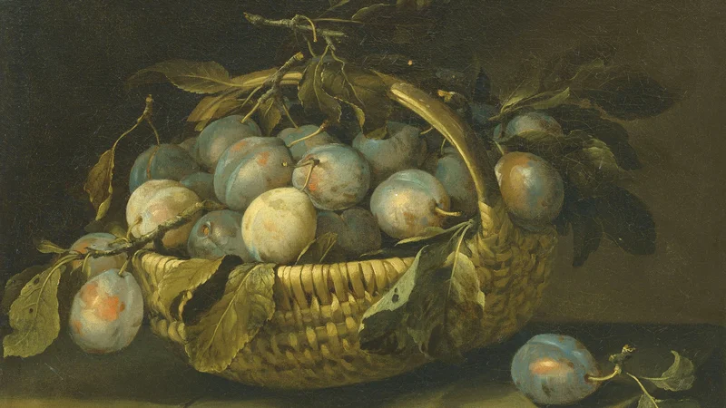 Alexandre-François Desportes — A Basket of Plums on a Ledge
