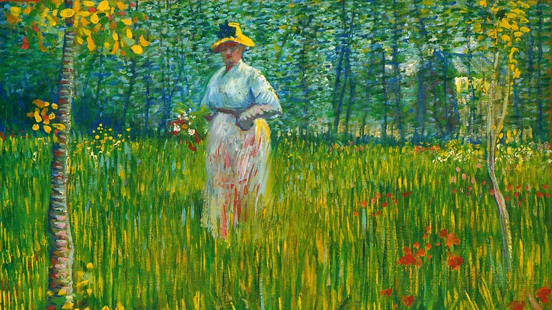 A Woman Walking in a Garden