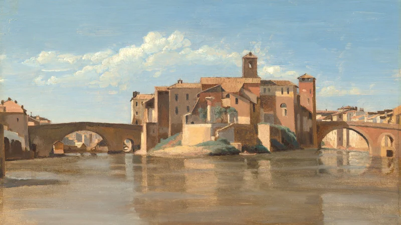 Jean-Baptiste Camille Corot — The Island and Bridge of San Bartolomeo, Rome