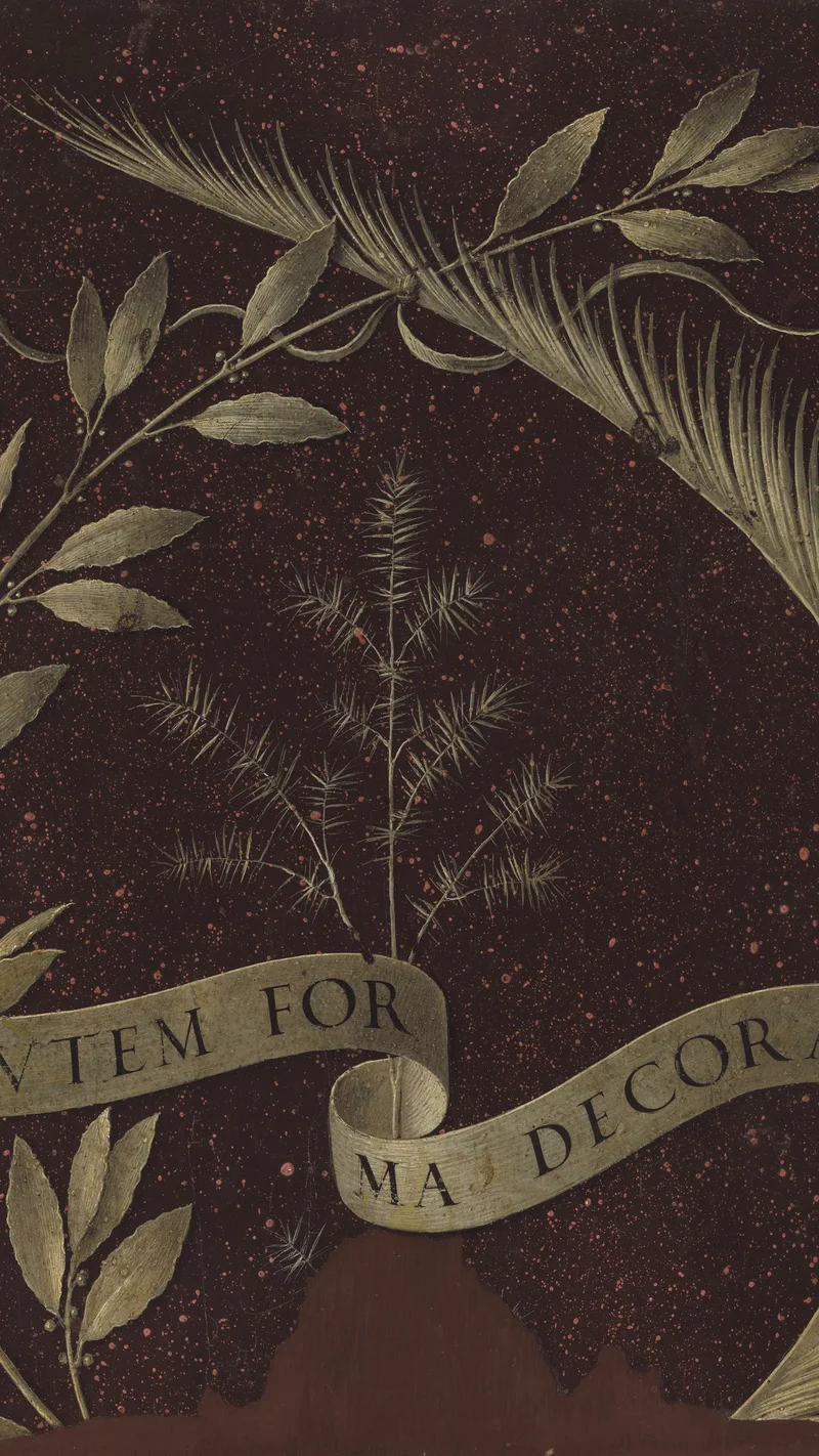 Leonardo da Vinci — Wreath of Laurel, Palm, and Juniper with a Scroll inscribed Virtutem Forma Decorat [reverse]
