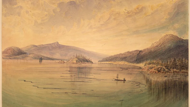 James Alden — Straits of Rosario. Cypress Island and Strawberry Harbor on the right. Hautboy Island in the centre--Mt. Constitution and Orcas Island in the distance