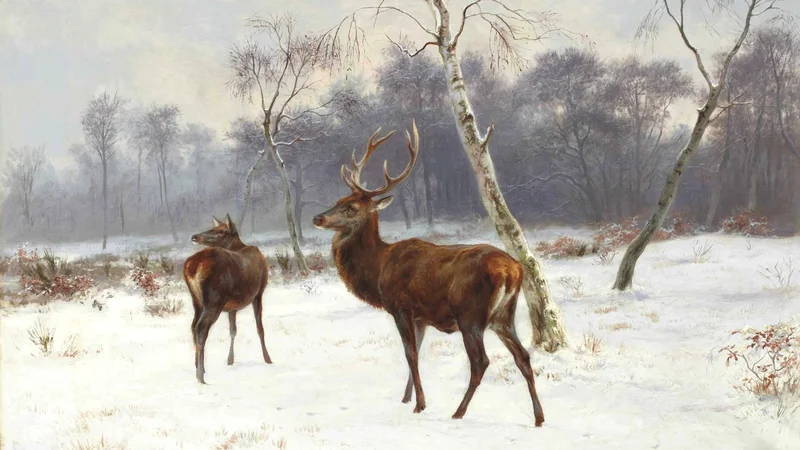 Rosa Bonheur — Cerf et biche dans un paysage enneigé