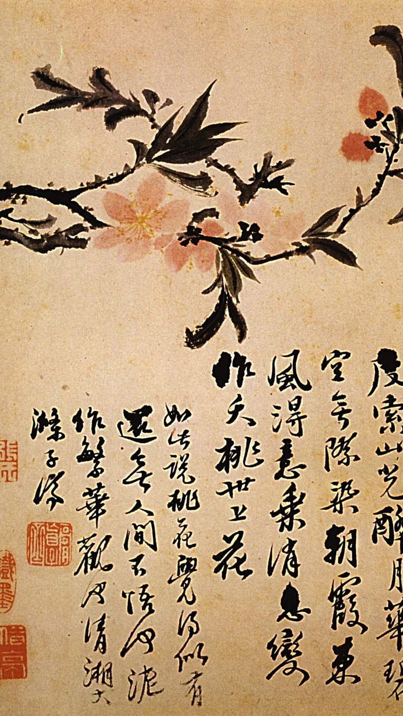 Shitao — Plum Blossoms with Calligraphy