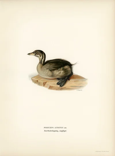 Jovem mergulhão-de-pescoço-vermelho (Podiceps auritus)