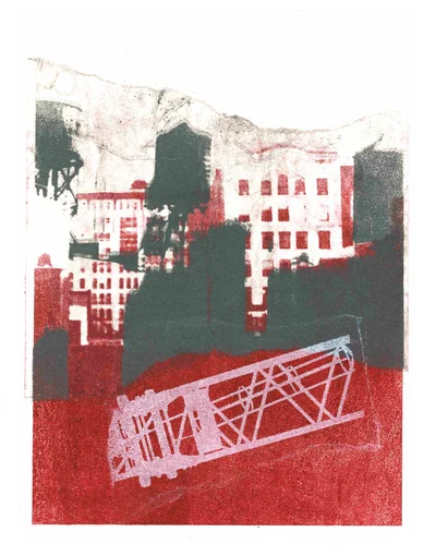 New York City with Water Towers No. 1 (Monoprint)