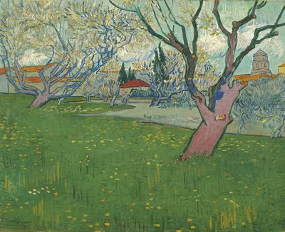 Orchards in blossom, view of Arles