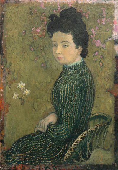 Eva Meurier in a Green Dress