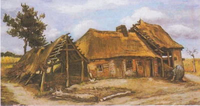 Farmhouse with a Stooping Peasant-woman in a Blue Dress