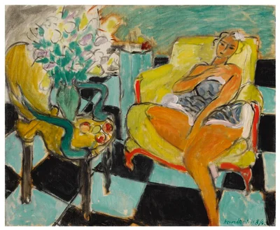 Dancer in an Interior, Green and Black Tiles