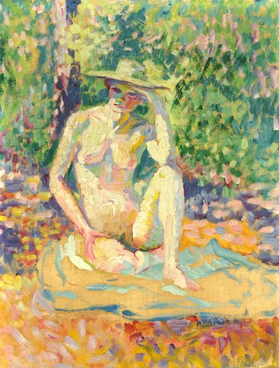 Étude pour Nymphes (Femme au chapeau, nu en plein air)