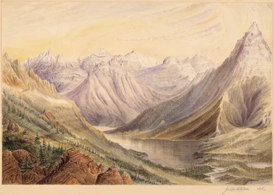 Kintla Mountains and lower lake, from spur of Boundary Mountain