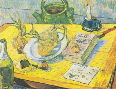 Still life with a plate of onions