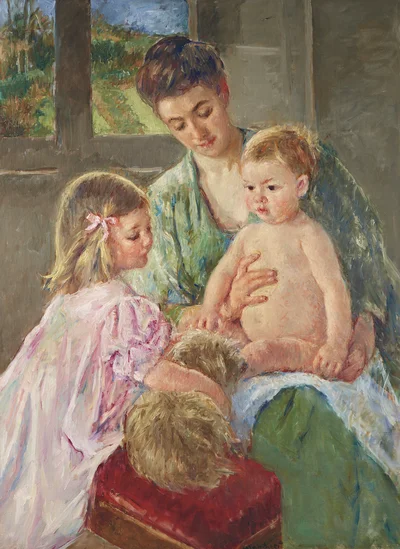 Children Playing with a Dog
