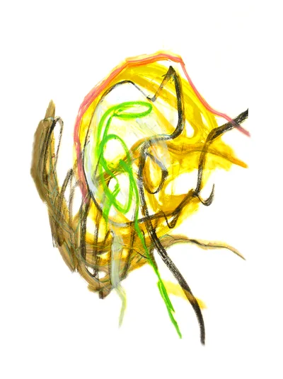 Abstract gouache painting 'Yellow facy'