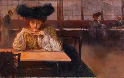 Joven mujer en un café