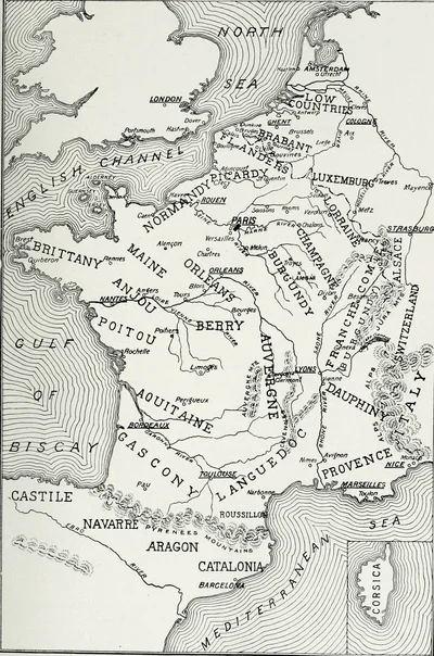 Historical Map of Medieval France and Surrounding Territories