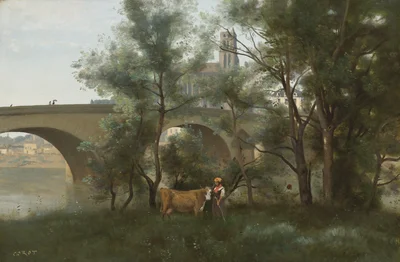 Mantes, the banks of the Seine at the foot of the bridge