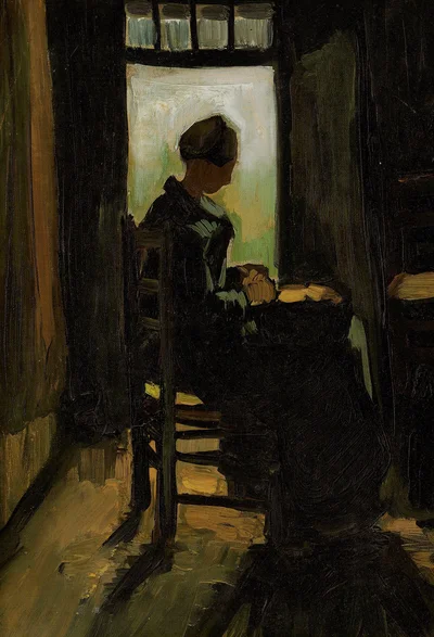 Peasant Woman Seated Before an Open Door, Peeling Potatoes