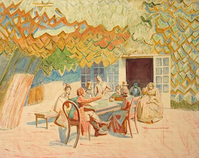 Hans Christian Andersen reciting in the garden of Jonas Collin. Study.