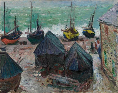 Boote am Strand von Étretat