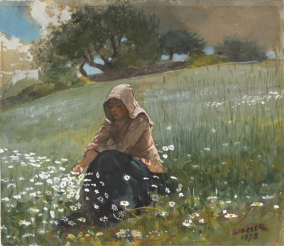 Jeune fille et marguerites