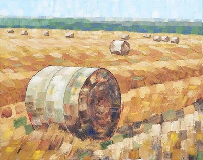 Field with Wheat Stacks