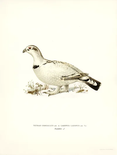Illustration of a Male Ptarmigan (Riptjäder)