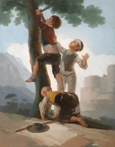 Boys climbing a tree