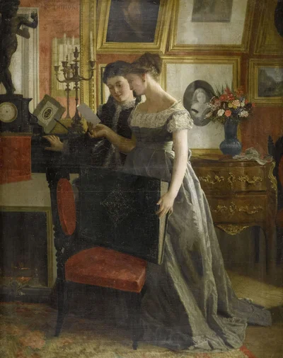 Two Young Women Reading a Letter