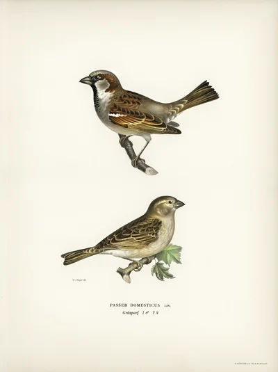 House Sparrows (Passer domesticus), Male and Female