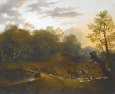 Pony Cart Crossing a Woodland Brook
