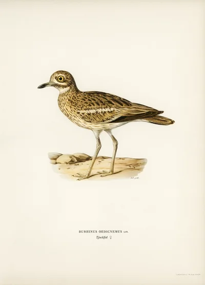 Illustration of a Stone-curlew (Burhinus oedicnemus)