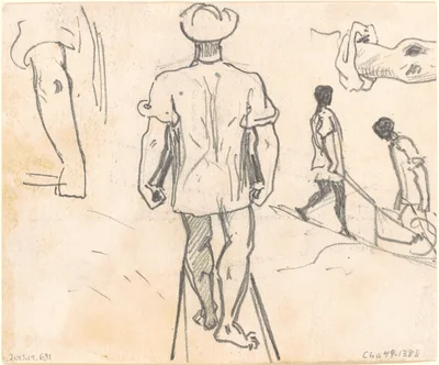 Studies of Peasants with Wheelbarrows [verso]