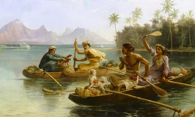 Nicholas Chevalier, Race to the market, Tahiti, 1880, óleo sobre tela