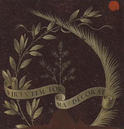 Wreath of Laurel, Palm, and Juniper with a Scroll inscribed Virtutem Forma Decorat [reverse]