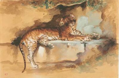 A tiger resting on a ledge