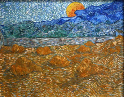 Landscape with wheat sheaves and rising moon