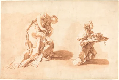 A Kneeling Woman with an Incense Burner and a Page Holding a Crown and Scepter