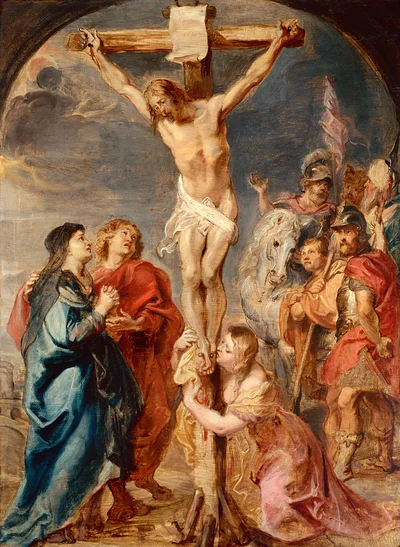 Christus am Kreuz mit Maria, Maria Magdalena und dem heiligen Johannes