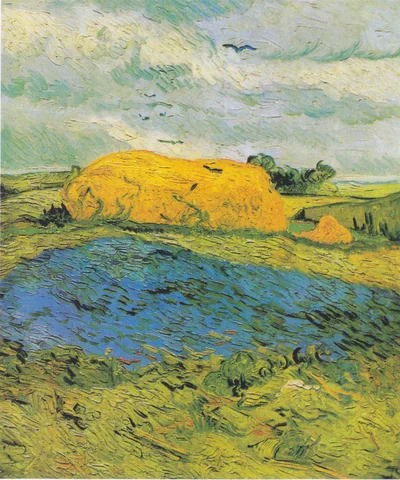 Haystacks under a Rainy Sky